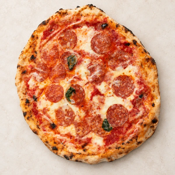 Focaris Margherita Pepperoni frozen pizza with homemade mozzarella and basil